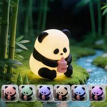 Soft Cute Panda Night Light, Tap To Light Up, Warm Tone And 7 Color Modes, Soft Silicone USB Rechargeable Panda Desk Lamp, 30-Minute Timer Auto Shut-Off, Creative Animal Night Light For Kids Room, Cool Gift For Boys And Girls, Birthday And Christmas Gift - White - View 15