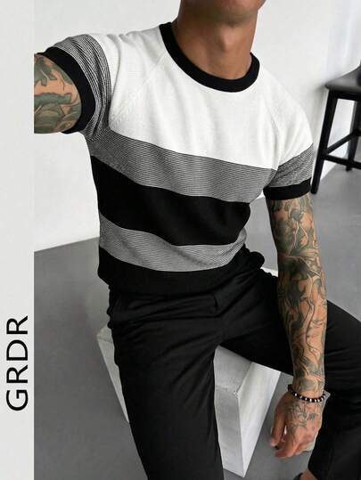 GRDR Men's Summer Knit Short Sleeve Sweater, Suitable For Gatherings, Meetings, Outings