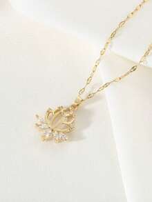 1 chiếc dây chuyền mặt dây chuyền hình hoa sen đính đá Zirconia thanh lịch, thích hợp làm quà tặng cho bạn bè, chị em gái, mẹ, hoặc đeo hàng ngày. - Vàng - Xem 3