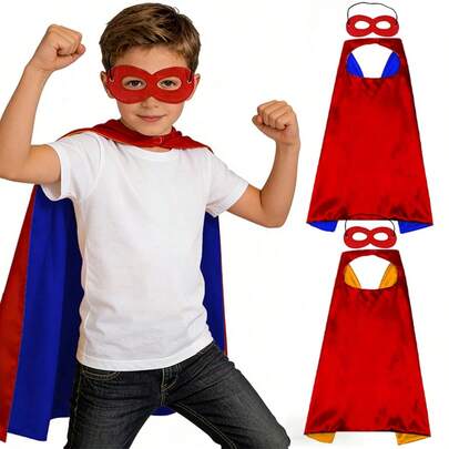 Hero Cloak & Mask Set, Kids Roleplay Costume Combo, Boys Superhero Dress Up, Holiday Party Outfit, Includes Reversible Hero Cloak & Hero Mask, Unisex, Girls Shawl, Halloween Costume, Birthday Gift, Holiday Gift, Party Favor, Halloween Gift, Christmas Gift, Surprise Gift