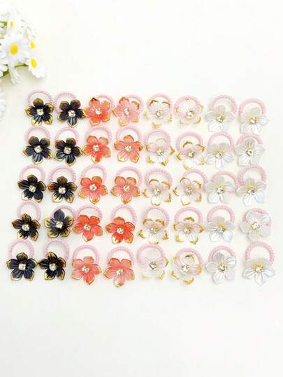 40 piezas Lazos para el cabello con flores para mujer, lindos lazos para el cabello con flores de cerezo, bandas elásticas para el cabello sin daños, sujetadores de coleta, accesorios para el cabello