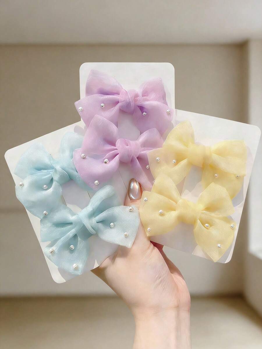 8 chiếc kẹp tóc cho bé gái, kẹp tóc nơ lưới đính ngọc trai dễ thương cho trẻ em - Nhiều màu - Xem 1