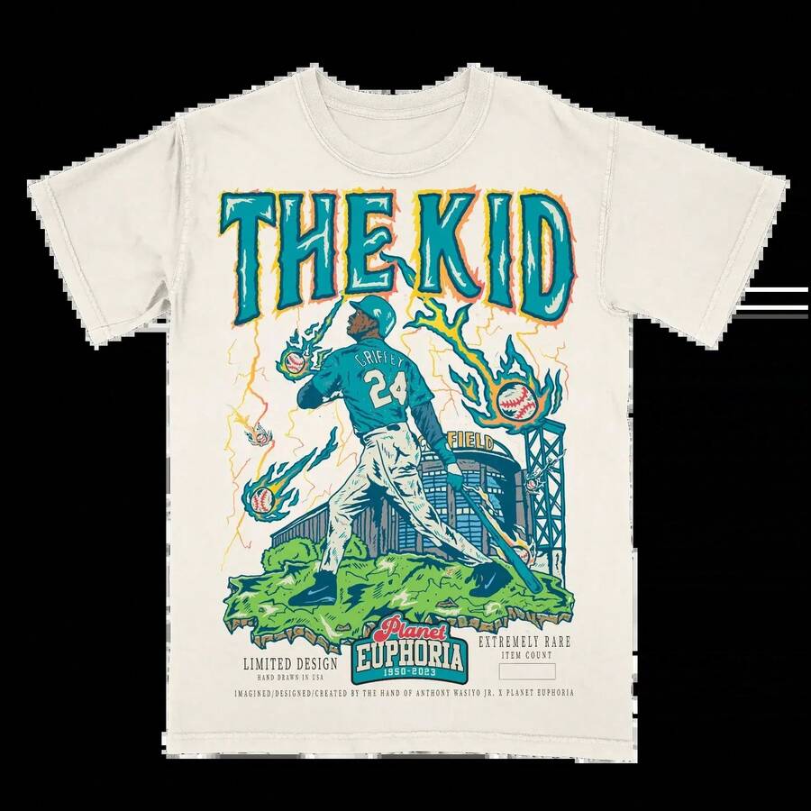 PE THE KID Ken Griffey Seattle Teal Edition Planet Euphoria Shirt, Vintage Style 90s Retro Unisex Streetwear Teesummer Outfits For Women - trắng - Xem 1