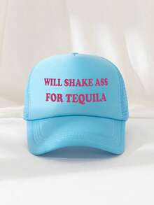 A Printed "WILL SHAKE FOR TEQUILA" Decorative Funny Sponge Mesh Hat Trucker Hat Baseball Cap Sun Hat Dad Hat, Suitable For Daily Use, Travel, Hiking, Mountain Climbing, Beach Vacation,Summer,Holiday - Multicolor - View 13