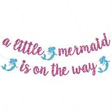 DA Little Mermaid Is On The Way Banner - Girl Baby Shower Decorations - Under The Sea Welcome Baby Girl Mermaid Themed Baby Shower Party Decorations Pink Glitter - Hồng - Xem 1