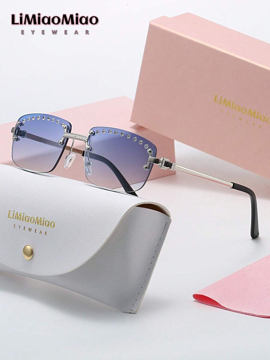LiMiaoMiao Kacamata Hitam Fashion Unisex Persegi Panjang Tanpa Bingkai, Perlindungan UV400, Cocok untuk Pakaian Liburan dan Hari Raya, Dilengkapi Kotak dan Kain Pembersih, Dapat Digunakan sebagai Hadiah Liburan - MultiWarna - View 1