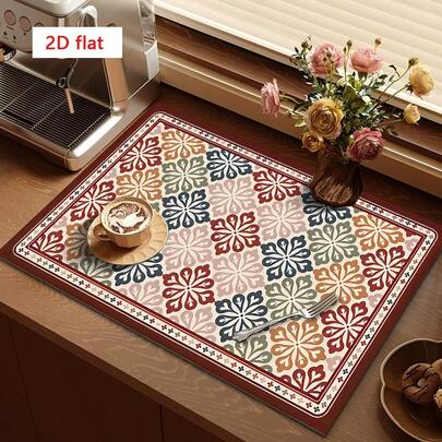 1 pieza Tapete de secado de platos, Almohadilla para máquina de café, Patrón geométrico colorido, Absorción y secado rápidos, Adecuado para mesa de comedor o cafetería, Tapete de drenaje multiusos, Regalo para el hogar, Decoración de escritorio