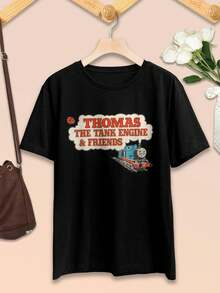 Thomas The Tank Engine Ladybird Books Cover Oversize Vintage Women T-Shirt Large Size Thomas And Friends TTTE Bookworm Apparel Ladies Ladieswear Fashion Top - 黑色 - 查看 2