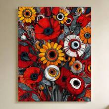 Enmarcado 1 pieza de Arte de Pared Cubista Abstracto Rojo y con Marco - Estilo Jackson Pollock Salpicaduras, Ramo Manga/Art Nouveau, Impresión de Edición Limitada con Marco de Madera () para Decoración Moderna/Oficina, Plano 2D - Enmarcado - Ver 6