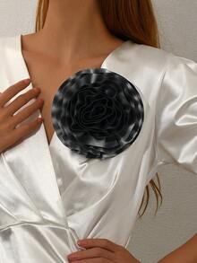 Handmade Bohemian Style Pink Floral Brooch, Unique Artisan Design Rose Flower Lapel Pin, Suitable For Women's Daily, Party, Wedding Occasions, Also An Ideal Valentine's Day Gift - Grey - View 3