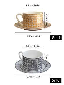 1件套极简欧式奢华咖啡杯，高品质几何图案陶瓷甜点/下午茶套装，优雅卡布奇诺拿铁拉花杯碟套装，复古别致奢华咖啡杯碟套装，适合聚会、派对、餐厅、客厅、咖啡馆等场合。 - 銀色 - 查看 2