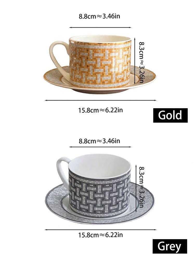 1 bộ tách cà phê sang trọng kiểu Châu Âu tối giản, bộ tách trà/trà chiều bằng gốm sứ họa tiết hình học chất lượng cao, bộ tách và đĩa cà phê cappuccino latte art thanh lịch, bộ tách và đĩa cà phê sang trọng kiểu cổ điển, thích hợp cho các buổi họp mặt, tiệc tùng, nhà hàng, phòng khách, quán cà phê. - Bạc - Xem 2