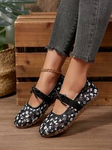 黑色圆头平底鞋，蝴蝶结系带网眼套脚鞋，法式乐福鞋，女士春秋新款休闲优雅通勤办公简约鞋 - 黑色 - 查看 2