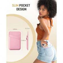 Phone Card Holder For Phone Case Leather Credit Card Sticky Wallet 3 Pockets Back Of Phone Compatible For IPhone Android Samsung Pink 1 Pack - 粉紅色1包 - 查看 2