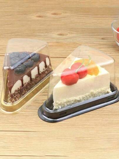 1/20/50pcs Triangle Cake Boxes With Spoons, 6" & 8" Transparent Layered Cake Portable Boxes For Mousse Cake, Tiramisu, Cream Puffs, Transparent Cake Slice Containers, Cake Boxes, Plastic Cheesecake Containers With Lids, Birthday Party Gifts, Wedding Party Gifts, Baking Tools, Restaurant Kitchen Supplies, And Cake/Muffin Slice Packaging With Paper Plates, Suitable For Parties, Office, Outdoor