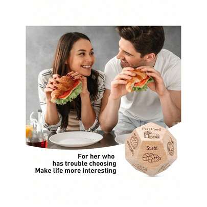 1pc 12-Sided Wooden Food Decision Dice, Laser Engraved, Durable Wooden Material, Solving Indecision For Couples, Friends Gathering, Housewarming, Ideal Gift For Christmas, Birthday, Anniversary