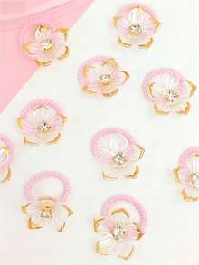 10pcs Gradient Color Flower Hair Scrunchies Set - For Teens - Pink - View 3