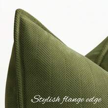 Capa de almofada decorativa em chenille com estampa espinha de peixe (enchimento não incluído), estilo casa de campo, para sofá, cor sólida, ideal para quarto, varanda, sala de estar e sala de jantar. - Verde Azeitona - Ver 4