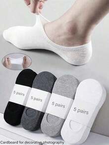 5Pairs Random Color Men's Invisible Socks, Casual Breathable Low-Cut Liner Socks, Suitable For Daily Wear, Holidays, Outdoor, Summer - Multicolor - View 2