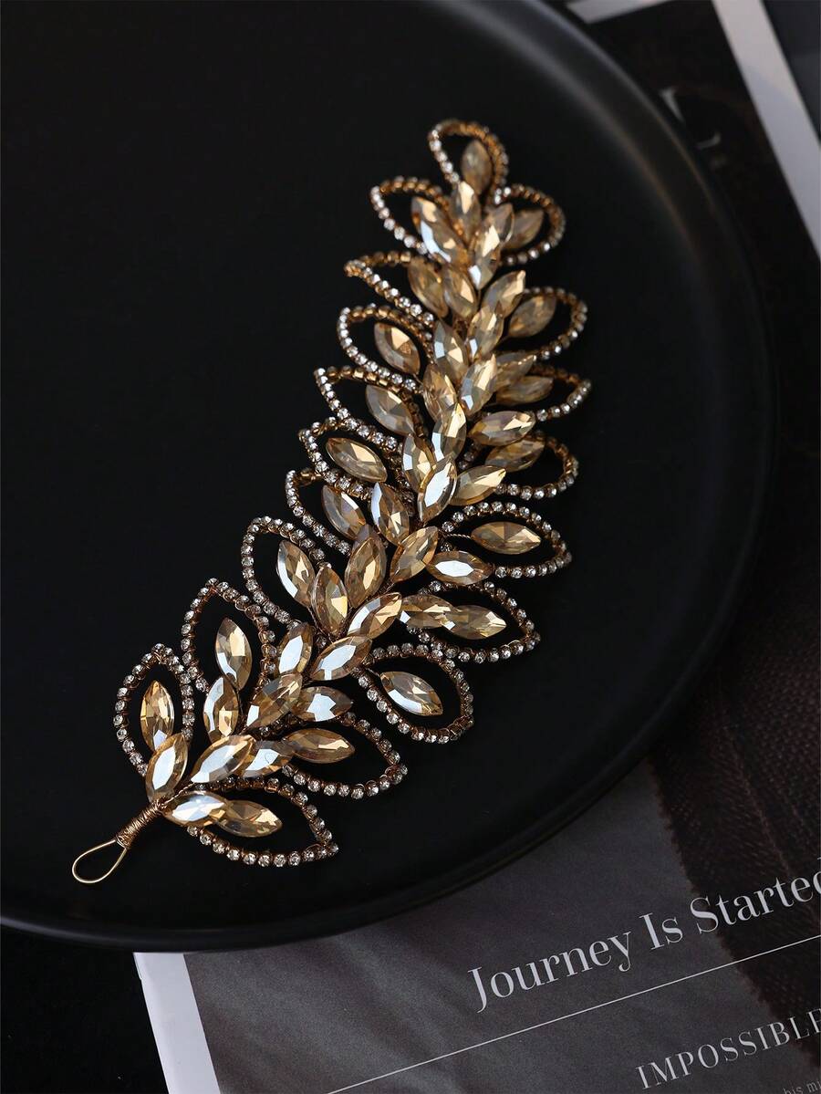 1 peça de elegante tiara feminina de luxo em dourado champanhe com penas e strass, acessório de cabelo sofisticado para noivas e casamentos, versátil para ocasiões formais, verão, praia, festas e aniversários. - Ouro - Ver 1