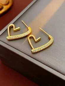 1 buah Anting-anting Bentuk Hati Asimetris Mungil, Perhiasan Berlian Imitasi, Gaya Elegan Vintage untuk Kencan Malam, Musim Panas, Perhiasan - MultiWarna - View 6