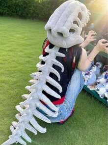 恐龙骨架服装套装，趣味骷髅装，适合动物主题派对角色扮演，成人款 - 灰色 - 查看 2