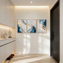 3 Piezas Pintura en lienzo de mármol abstracto azul y dorado, impresiones modernas de lujo de tinta fluida y geoda, decoración abstracta de dorado y azul verdoso para sala de estar y dormitorio, decoración minimalista y bohemia para el hogar, sin marco - 810 - Ver 7