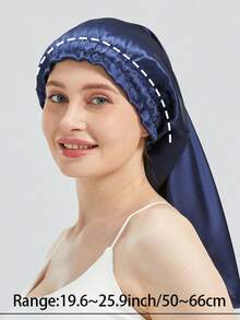 1pc Women's Minimalist Satin Sleep Cap, Soft Elastic Band, Ruffle Trim Long Tube Hair Bonnet For Home Hair Care - Multicolor - View 11