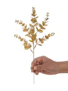 2pcs Artificial Golden Glitter Eucalyptus Leaves, Plastic Reeds Shrub, Suitable For Indoor/Outdoor Party Wedding Tabletop DIY Decor - Gold - View 3