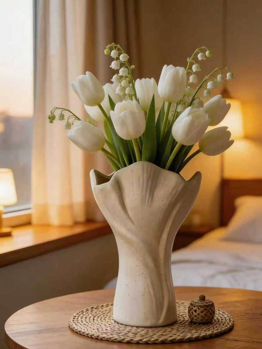 1件现代简约波浪边雕塑花瓶,装饰桌面花瓶,波西米亚北欧风格弧形纹理花瓶,优雅别致的客厅卧室办公室阳台装饰花瓶,独特的有机造型中心花瓶,乔迁新居结婚礼物,中性家居装饰花瓶,适用于搁架、壁炉、玄关、梳妆台、浴室、厨房、宿舍、公寓等小空间 - 多色 - 查看 1