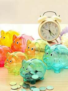 1pc Fashionable Piggy Bank, Made Of Durable Plastic, Candy Color Coin Bank - Multicolor - View 6