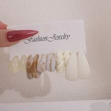 5 Pairs Comma & Water Drop Cute Doll Earrings, Versatile Small C-Shaped Earring Set - Beige - View 3