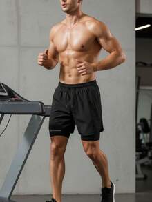 Pantalones cortos de running para hombre con forro de compresión incorporado, ligeros y de secado rápido para deportes - Negro - Ver 4