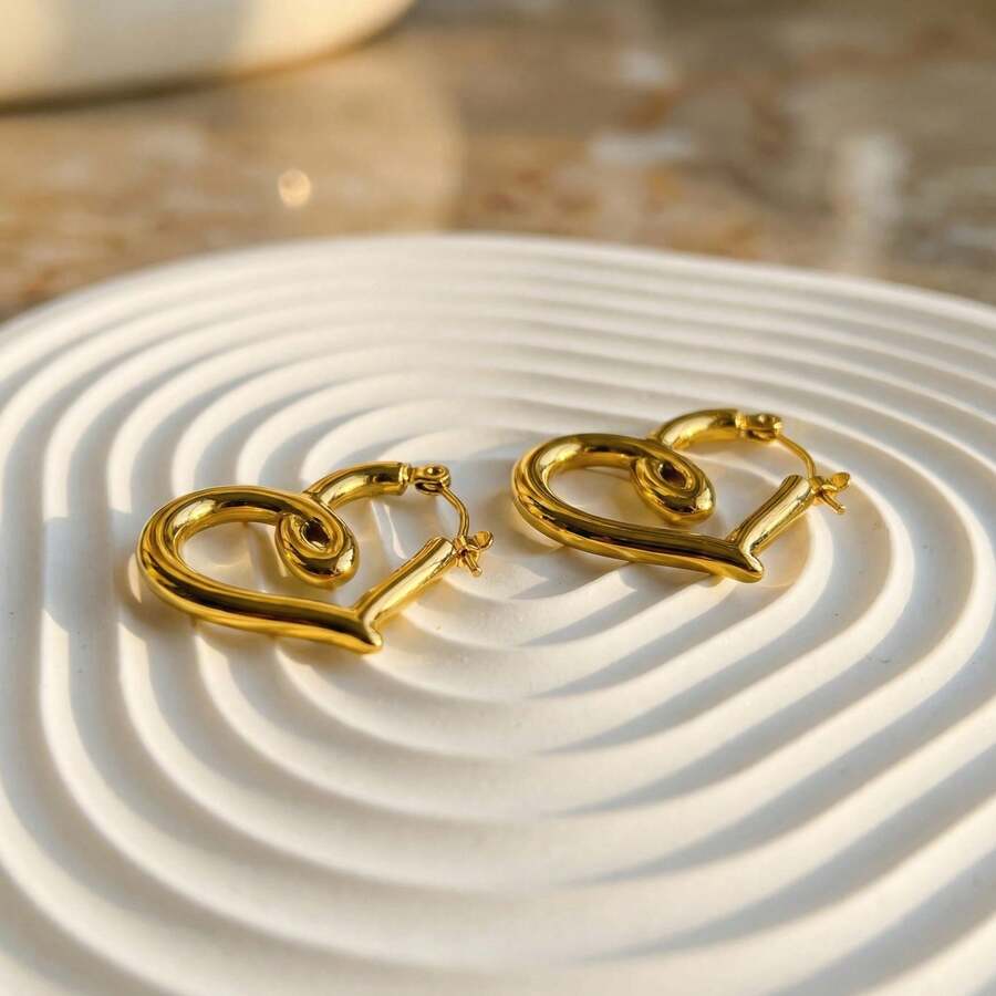 Bông tai hình trái tim vàng dành cho nữ, chất liệu thép không gỉ, kiểu dáng dễ thương, thời trang, thích hợp cho hẹn hò, ngày Valentine, kỷ niệm, đeo hàng ngày. - Nhiều màu - Xem 1