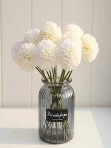 8/16pcs Artificial Chrysanthemum Ball Flowers Dandelion Hydrangea Arrangement Bouquet Present Friends Bridal Wedding Bouquet Decor Home Office Coffee House Party Wedding Decoration - 霧霾藍 - 查看 7