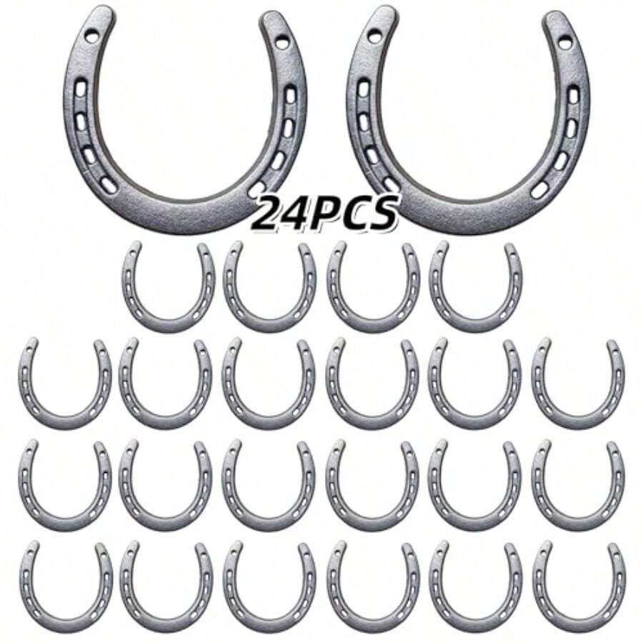 812 24 PCS Horseshoe Wall Decor Lucky Cast Iron Horse Shoes For Decorations Crafts Wedding Birthday Cowboy Party Western Party Favors Plies 24 - Silver - View 1
