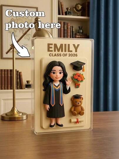 1pc Customized Acrylic Photo Brick, Personalized Photo, Graduation Season Gift, 3D Cartoon Filter Style Acrylic Photo Brick, Personalized Acrylic Photo Custom Decor, Wedding Souvenir, Can Print Your Own Photo, Personalized Acrylic Gift, Graduation, Wedding, Birthday, Anniversary, Party Gift, Customized Photo, Personalized Gift, Suitable For Boyfriend, Girlfriend, Friends, Lover, Family, Pets, Office Desk Decor