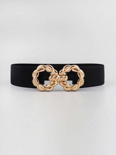 1条黑色弹力休闲街头风复古性感编织腰带，适合日常、工作、上学、约会、派对等场合，可搭配牛仔裤、裙子、连衣裙。