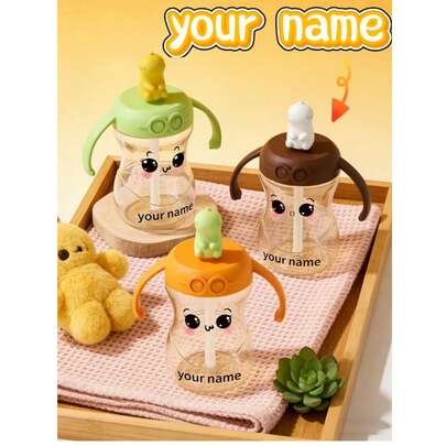Customized Cartoon Expression Children's Learning Cup! The Cute Learning Cup For Babies Is Here! Multiple Cartoon Expressions Are Matched With 3D Cute Pet Cup Lids, And You Can Also Customize Names To Add A Personal Touch. Made Of Materials With No Odor, The Double-Ear Handles Are Easy For Babies To Grip. The Built-In Gravity Ball Supports 360° Drinking