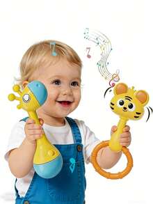 Cute Animal Rattles - Giraffe, Bear, Panda, Tiger, Baby Teething And Grasping Toys - Enhance Grasping Ability And Motor Skills, Promote Visual And Auditory Development, Early Learning Toys For Grasping Rattle - Multicolor - View 12