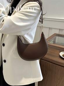 1pc Coffee Brown Crescent-Shaped PU Leather Shoulder Bag, Fashion Simple Solid Color Women Underarm Bag, Autumn/Winter Can Be Used As Valentine's Day, Thanksgiving, Halloween,Christmas Gift. - Nhiều màu - Xem 2