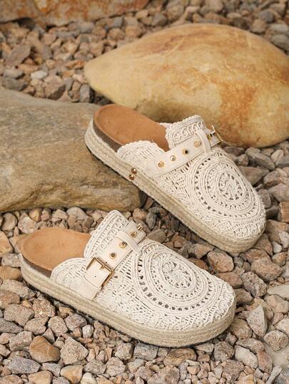 HGUIGJ 2025 New Woven Thick Sole Mule Shoes, Slip-On Retro Bohemian Style Beach Sandals, Vacation Fisherman Sandals For Women, Suitable For Beach, Leisure, Travel
