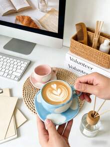 1 Set Cloud Pattern Ceramic Espresso Cup & Saucer Combo, Designed For Italian Espresso. Heat-Resistant And Easy To Clean, These Elegant Ceramic Coffee Cup & Saucer Sets Make A Perfect Afternoon Tea Tableware Set. - Multicolor - View 8