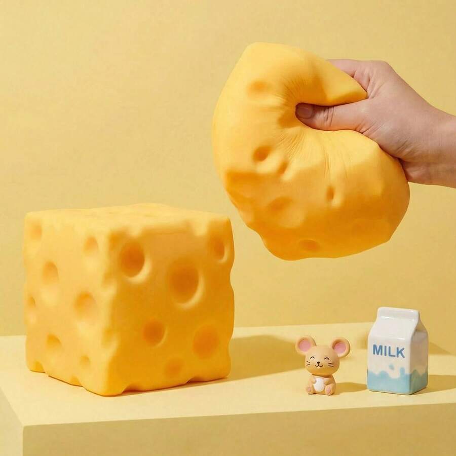 1pc Squeeze Cheese - Extra Large Soft Squeezable Cheese Block, Entertainment Gift, Adult Fun Prop, Giant Stress Relief Ball | Adult Sensory Stress Relief Prop, Sunny Entertainment (Random Color) - Multicolor - View 1