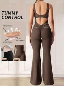 Parara Maternity Jumpsuit Pants & Camisole, High Elasticity Comfortable & Fashionable Maternity Romper - Brown - View 4