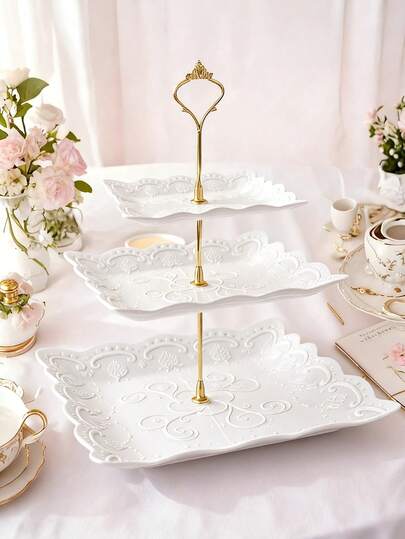 三层及单层加厚塑料蛋糕架/展示托盘，可堆叠，适用于生日派对、圣诞节、母亲节、毕业典礼及甜点桌装饰