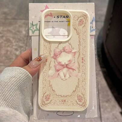 1pc TPU Material Elegant Pink Floral Bow Tie Cat Pattern Phone Case Compatible With Iphone 17 Pro Max/17/16 Pro Max/15/13/12/11, S20 FE/A15/S24/A55, Note 11/Note 12/Note 13 Pro, Full Coverage Anti-Drop Soft Protective Phone Cover