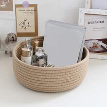 1个/2个装编织收纳篮，桌面/卧室/客厅家用收纳篮，日式北欧风格家用收纳篮，咖啡桌圆形收纳盒，适合存放化妆品、小型家用工具、文具等。 - 駝色 - 查看 9