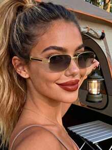 1副女士时尚眼镜，新款复古方形镜框，奢华金属设计，百搭户外日常通勤必备单品 - 彩色 - 查看 1