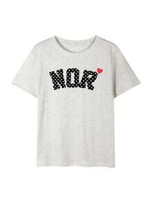 Áo thun ngắn tay nữ mùa hè dáng rộng, chất liệu cotton, in chữ và hoạt hình. - Màu xám nhạt - Xem 4